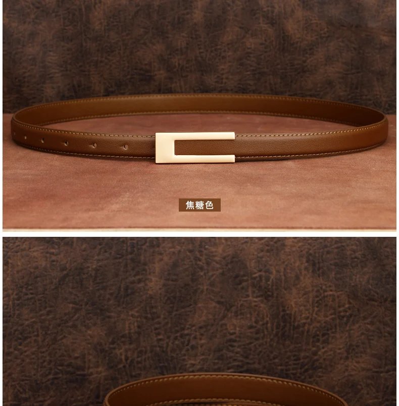 Simple Women Genuine Leather Belt Vintage Female Thin Waistband Gold Metal Buckle Dress Coat Jeans Decor Waist belts