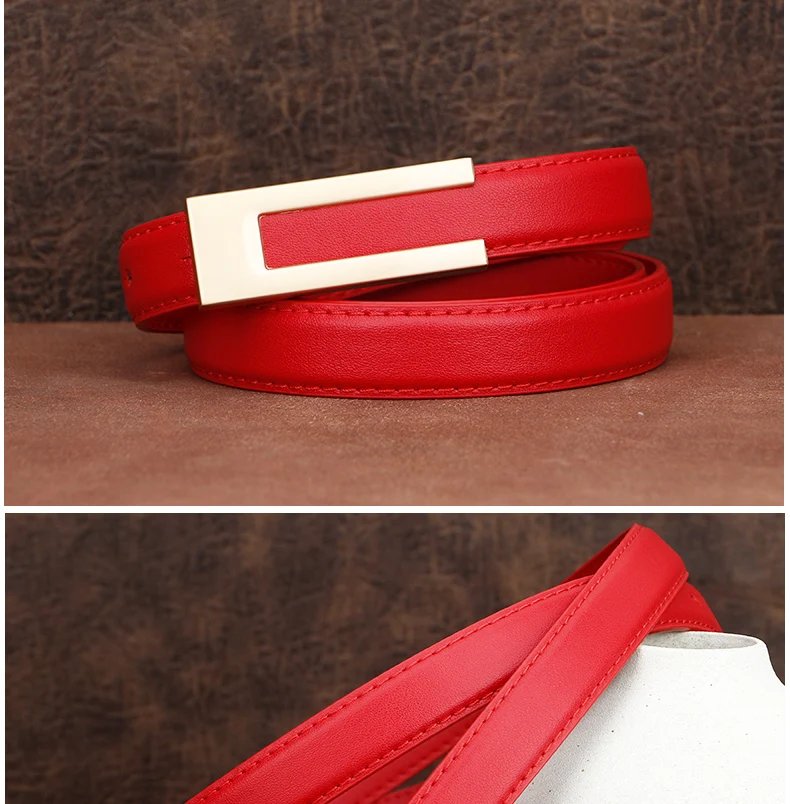 Simple Women Genuine Leather Belt Vintage Female Thin Waistband Gold Metal Buckle Dress Coat Jeans Decor Waist belts