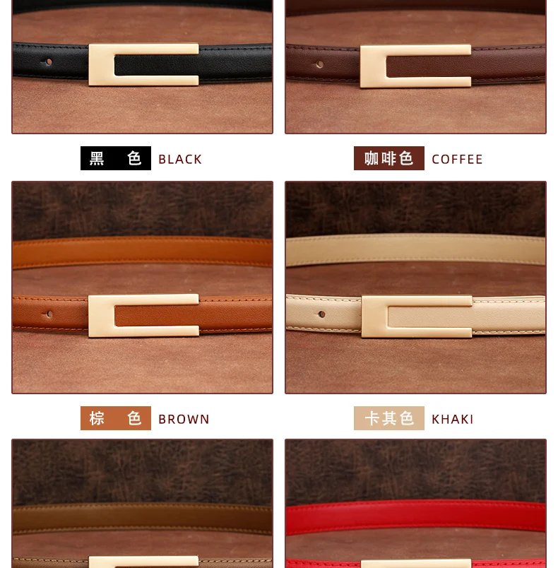 Simple Women Genuine Leather Belt Vintage Female Thin Waistband Gold Metal Buckle Dress Coat Jeans Decor Waist belts