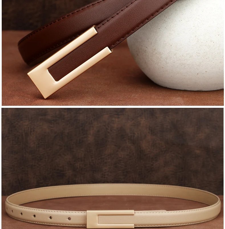 Simple Women Genuine Leather Belt Vintage Female Thin Waistband Gold Metal Buckle Dress Coat Jeans Decor Waist belts