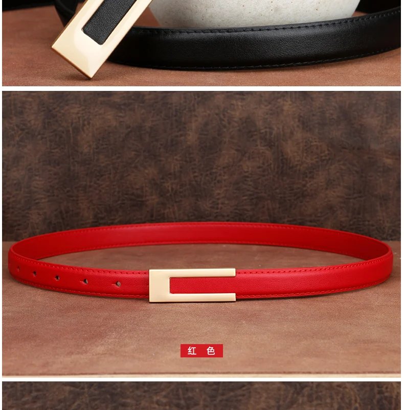 Simple Women Genuine Leather Belt Vintage Female Thin Waistband Gold Metal Buckle Dress Coat Jeans Decor Waist belts