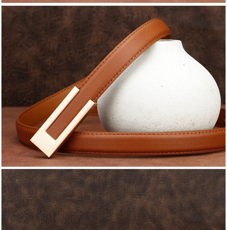 Simple Women Genuine Leather Belt Vintage Female Thin Waistband Gold Metal Buckle Dress Coat Jeans Decor Waist belts