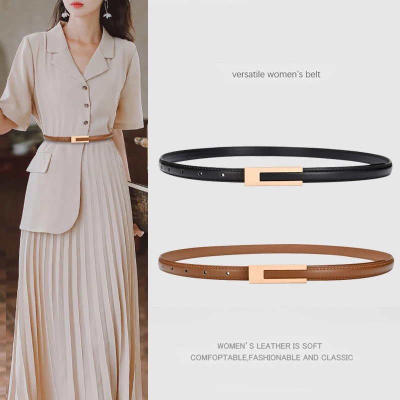 Simple Women Genuine Leather Belt Vintage Female Thin Waistband Gold Metal Buckle Dress Coat Jeans Decor Waist belts Simple Women Genuine Leather Belt Vintage Female Thin Waistband Gold Metal Buckle Dress Coat Jeans Decor Waist belts