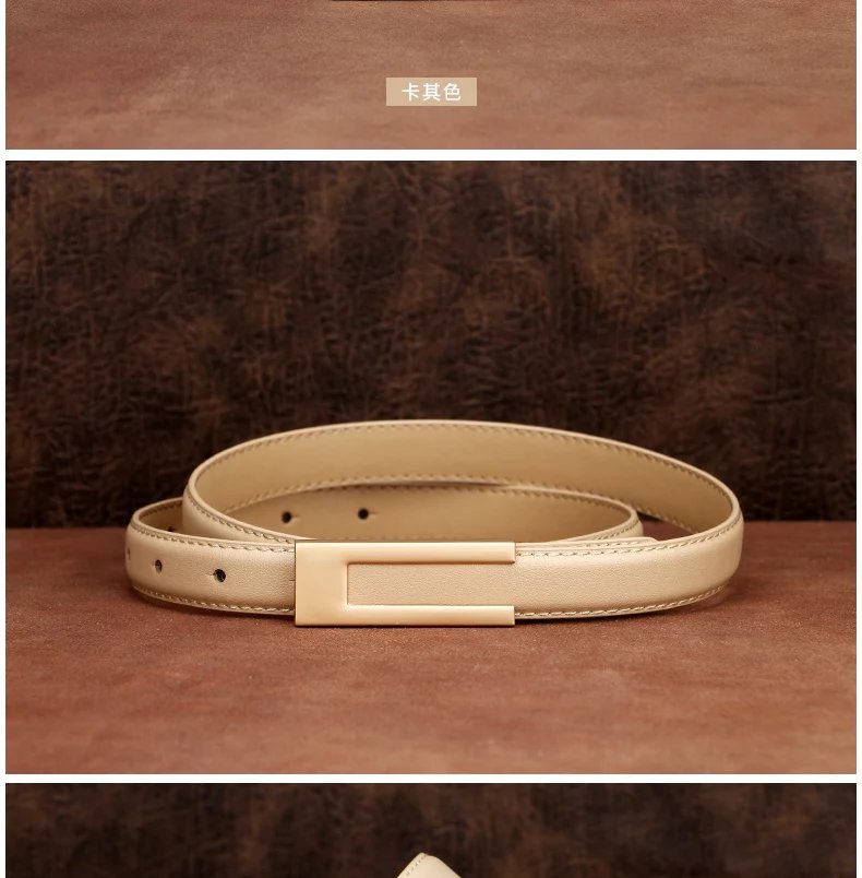 Simple Women Genuine Leather Belt Vintage Female Thin Waistband Gold Metal Buckle Dress Coat Jeans Decor Waist belts