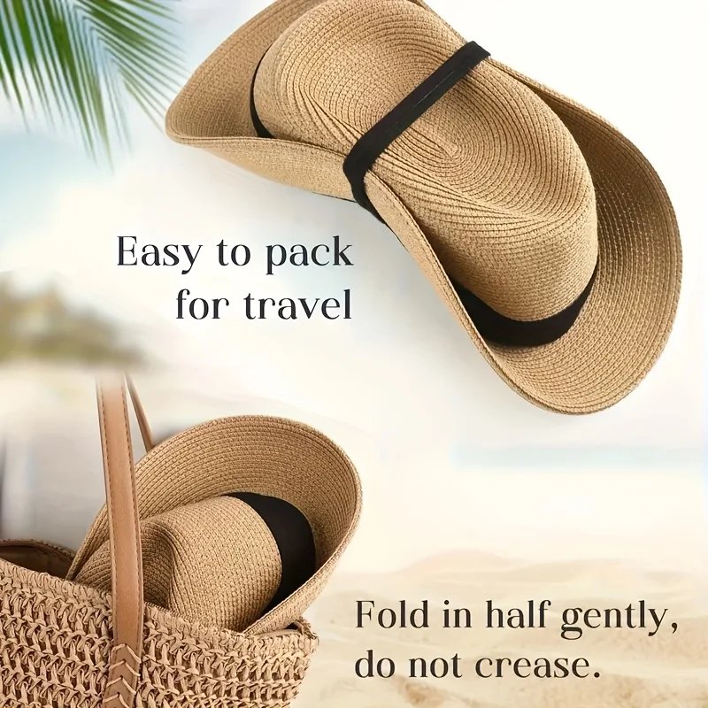 Fashion Men Straw Hat For Women Summer Trendy Beach Sun Hats Solid Color Fedoras Ribbon Casual Cowboy Jazz Cap Gangster Cap Male