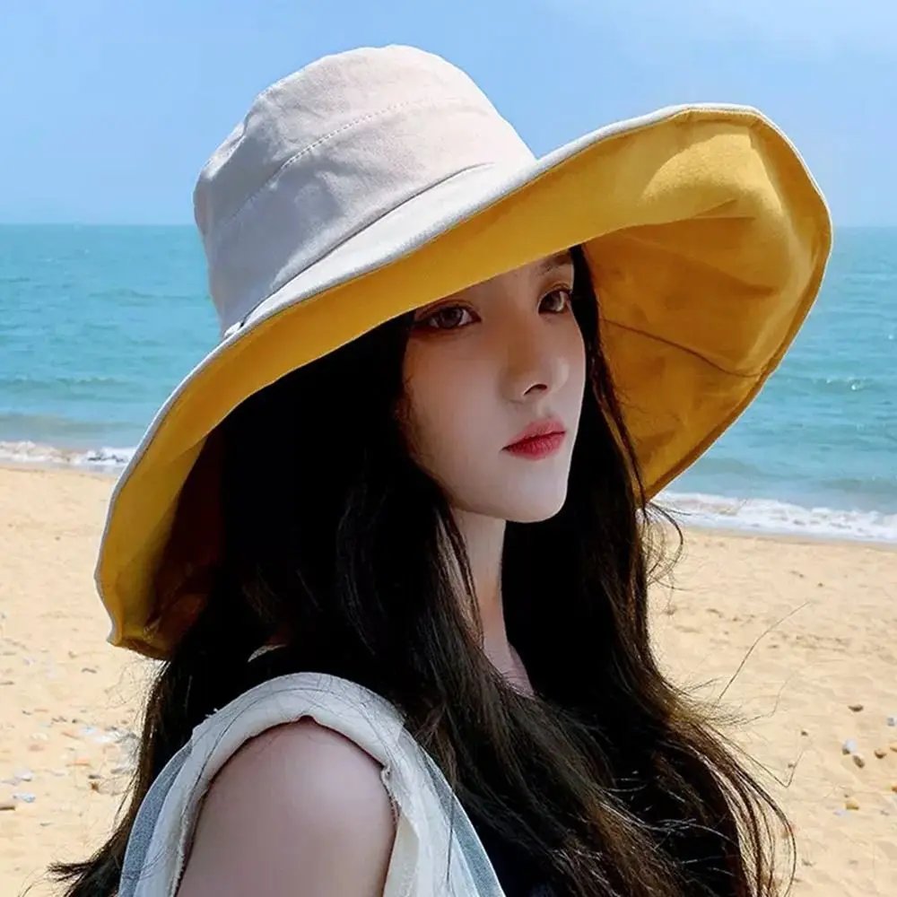Anti-UV Big Brim Sunscreen Hats Caps Fisherman Cap Double-sided Foldable Bucket Hat for Women Girls Summer Sun Hat Visor