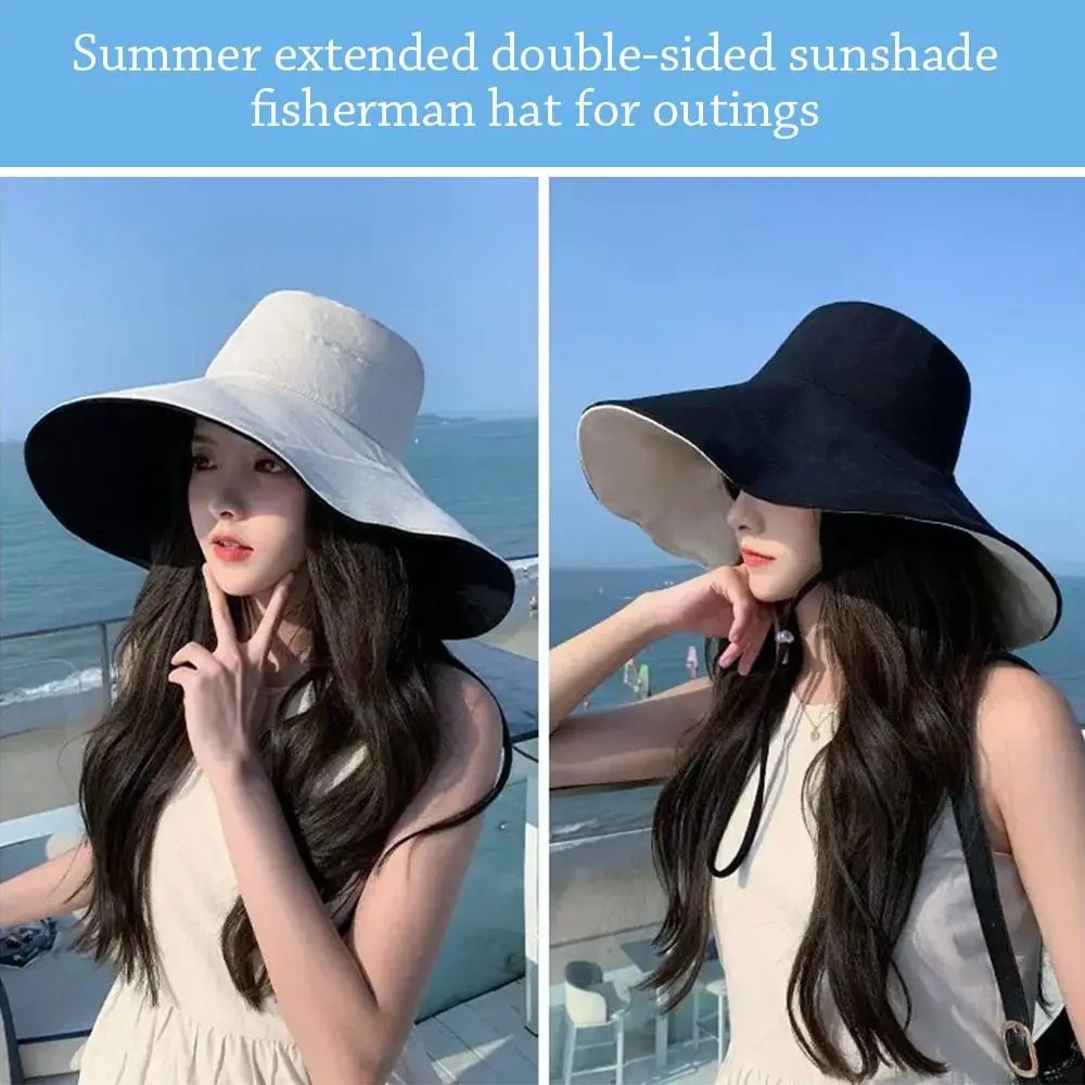 Anti-UV Big Brim Sunscreen Hats Caps Fisherman Cap Double-sided Foldable Bucket Hat for Women Girls Summer Sun Hat Visor
