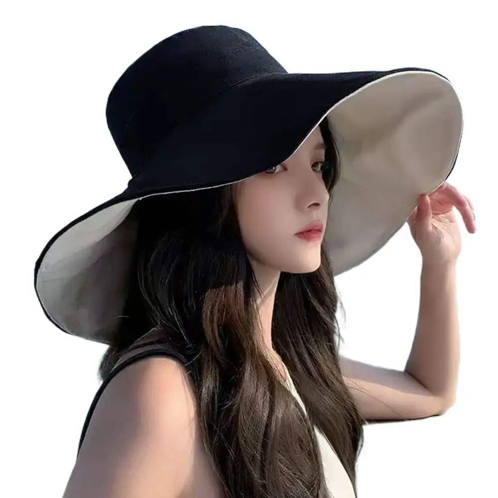 Anti-UV Big Brim Sunscreen Hats Caps Fisherman Cap Double-sided Foldable Bucket Hat for Women Girls Summer Sun Hat Visor