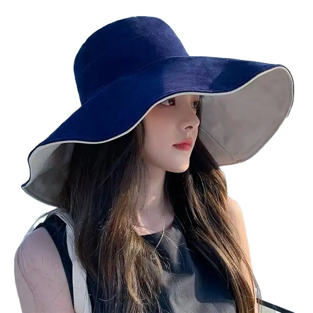 Anti-UV Big Brim Sunscreen Hats Caps Fisherman Cap Double-sided Foldable Bucket Hat for Women Girls Summer Sun Hat Visor