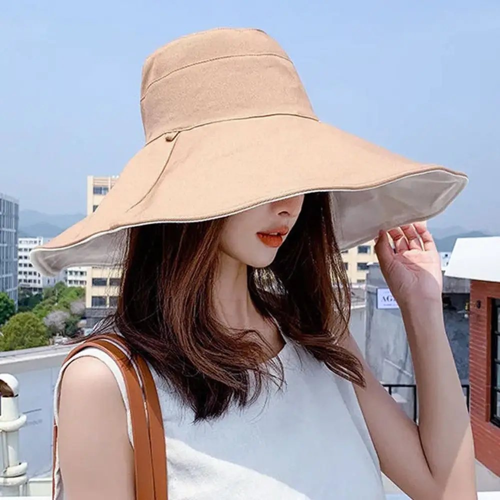 Anti-UV Big Brim Sunscreen Hats Caps Fisherman Cap Double-sided Foldable Bucket Hat for Women Girls Summer Sun Hat Visor