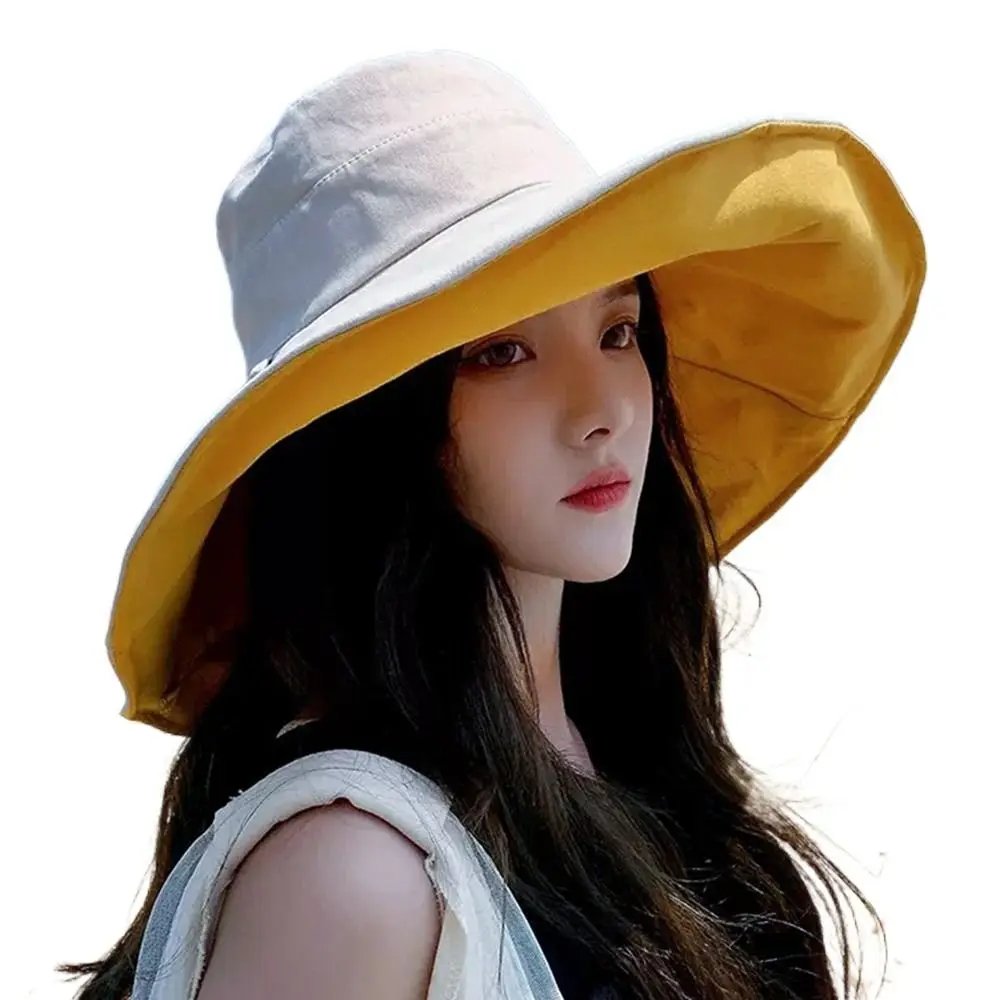 Anti-UV Big Brim Sunscreen Hats Caps Fisherman Cap Double-sided Foldable Bucket Hat for Women Girls Summer Sun Hat Visor