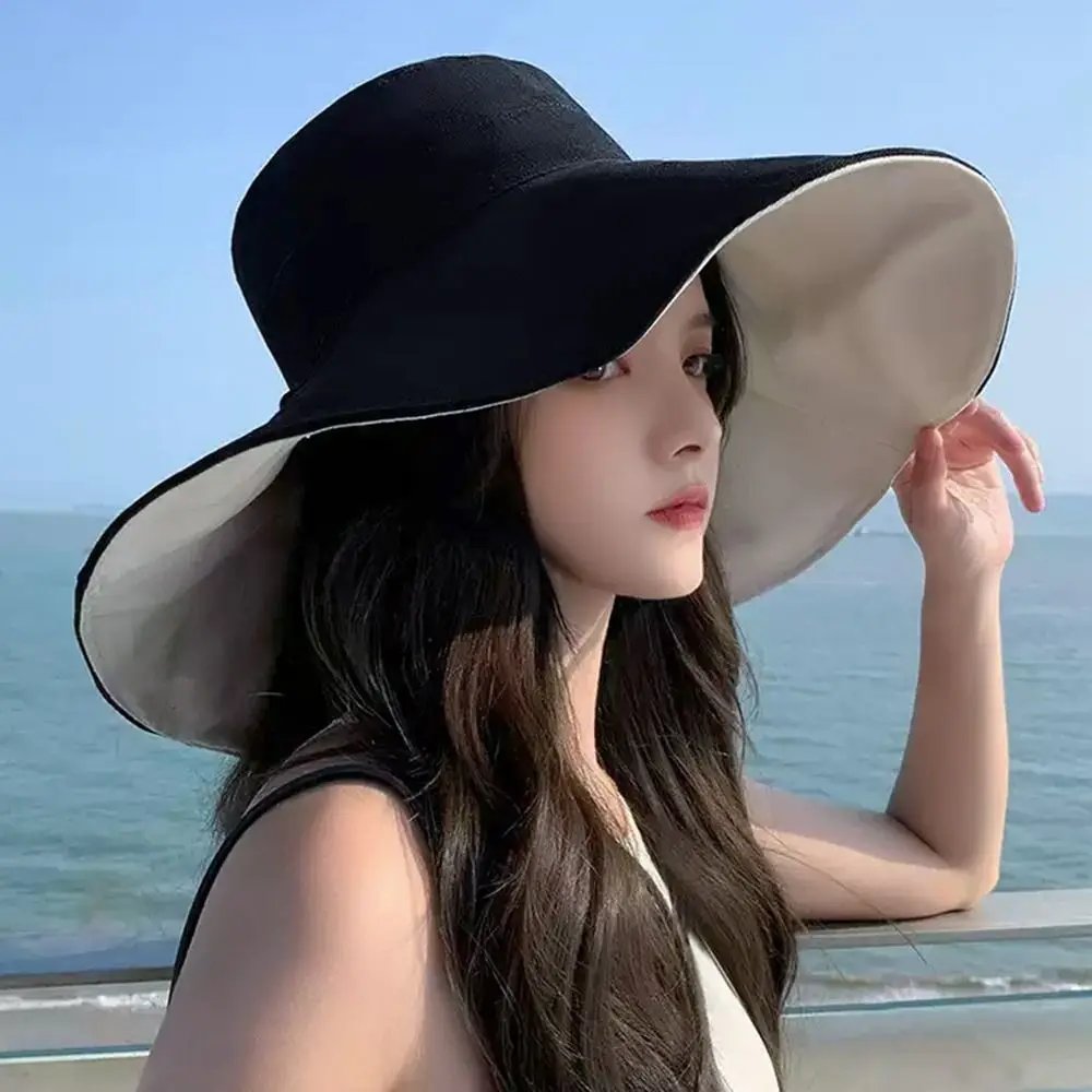 Anti-UV Big Brim Sunscreen Hats Caps Fisherman Cap Double-sided Foldable Bucket Hat for Women Girls Summer Sun Hat Visor