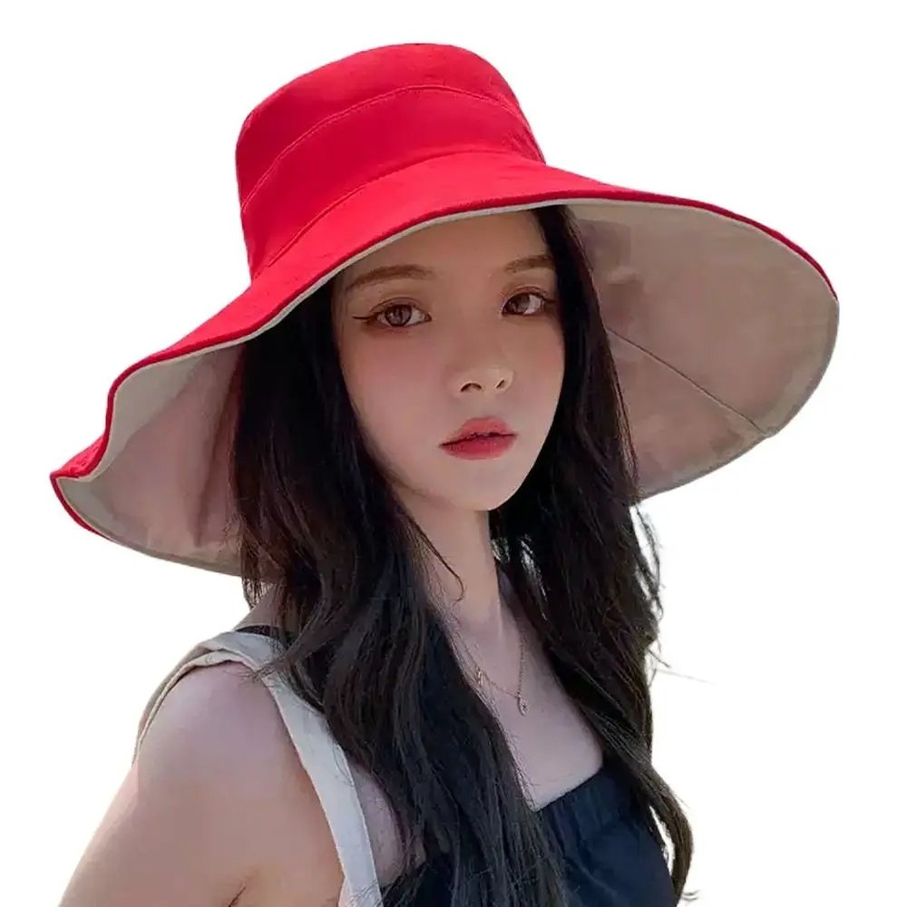 Anti-UV Big Brim Sunscreen Hats Caps Fisherman Cap Double-sided Foldable Bucket Hat for Women Girls Summer Sun Hat Visor