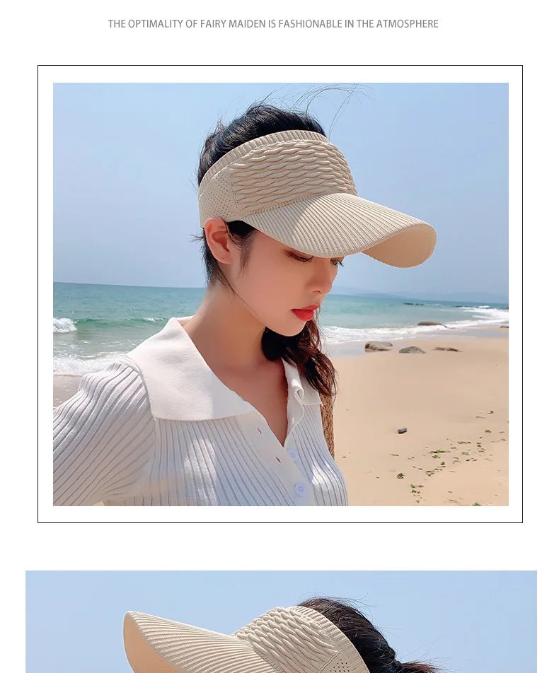 Fashion Folds Design Women Empty Top Hat Summer Solid Color Large Brim Sunscreen Hat Outdoor Elastic Fabric Sports Sun Cap
