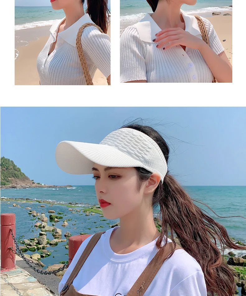 Fashion Folds Design Women Empty Top Hat Summer Solid Color Large Brim Sunscreen Hat Outdoor Elastic Fabric Sports Sun Cap