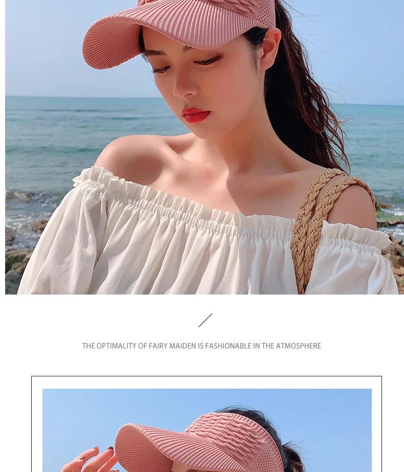 Fashion Folds Design Women Empty Top Hat Summer Solid Color Large Brim Sunscreen Hat Outdoor Elastic Fabric Sports Sun Cap