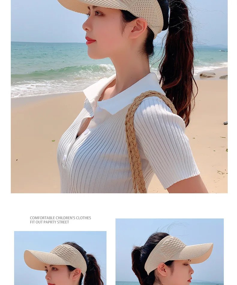 Fashion Folds Design Women Empty Top Hat Summer Solid Color Large Brim Sunscreen Hat Outdoor Elastic Fabric Sports Sun Cap