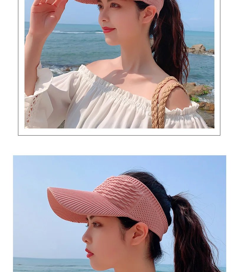 Fashion Folds Design Women Empty Top Hat Summer Solid Color Large Brim Sunscreen Hat Outdoor Elastic Fabric Sports Sun Cap