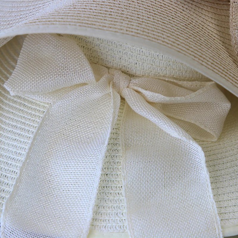 Summer Women Straw Hat Bowknot Wide Brim Floppy Panama Hats Female Lady Outdoor Foldable Beach Sun Cap