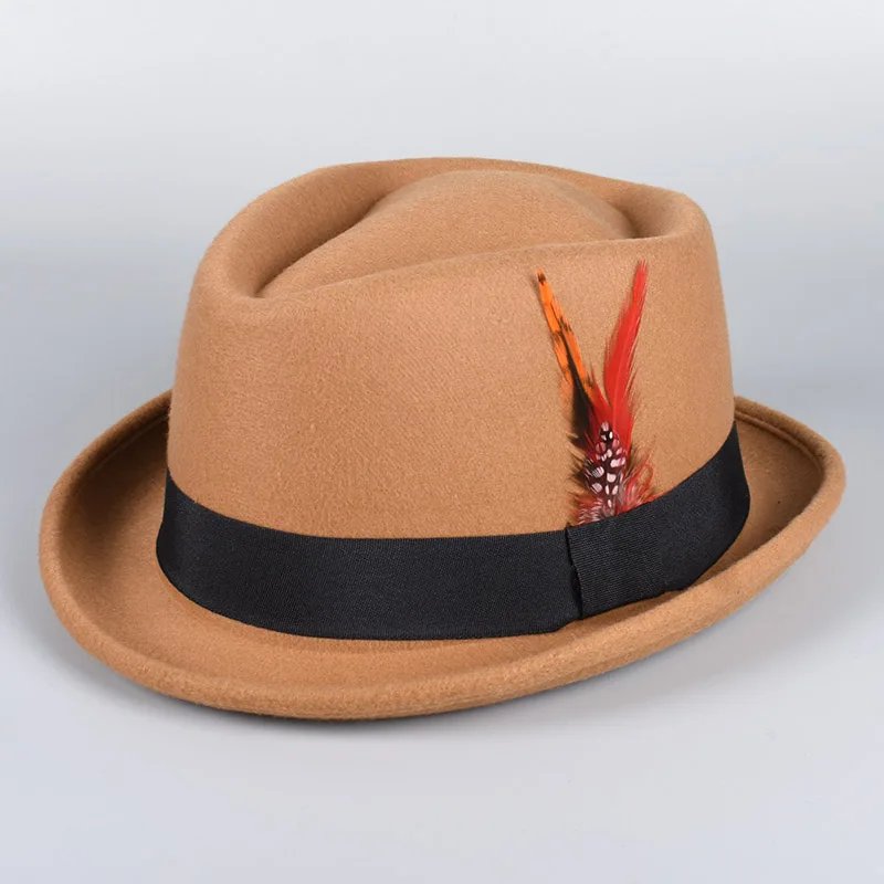 Classic Fedora Men Women 2025 Causal Black Pork Pie Hat Feather Vintage Gentleman Trilby Jazz Cap Church Party Women's Felt Hats