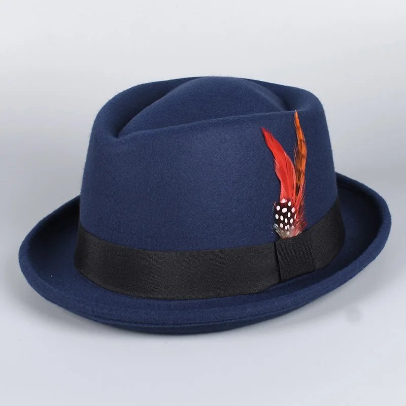 Classic Fedora Men Women 2025 Causal Black Pork Pie Hat Feather Vintage Gentleman Trilby Jazz Cap Church Party Women's Felt Hats