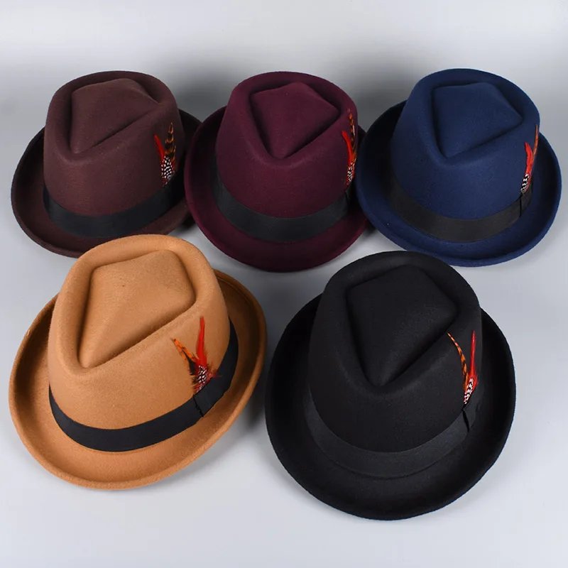 Classic Fedora Men Women 2025 Causal Black Pork Pie Hat Feather Vintage Gentleman Trilby Jazz Cap Church Party Women's Felt Hats