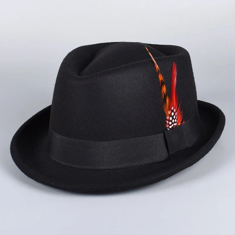 Classic Fedora Men Women 2025 Causal Black Pork Pie Hat Feather Vintage Gentleman Trilby Jazz Cap Church Party Women's Felt Hats