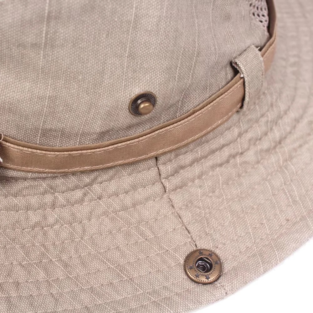 Outdoor Bucket Hat Men Summer Breathable Panama Cap Cotton Jungle Fishing Mesh Hat Hiking Beach Sun Protector Caps For Men's