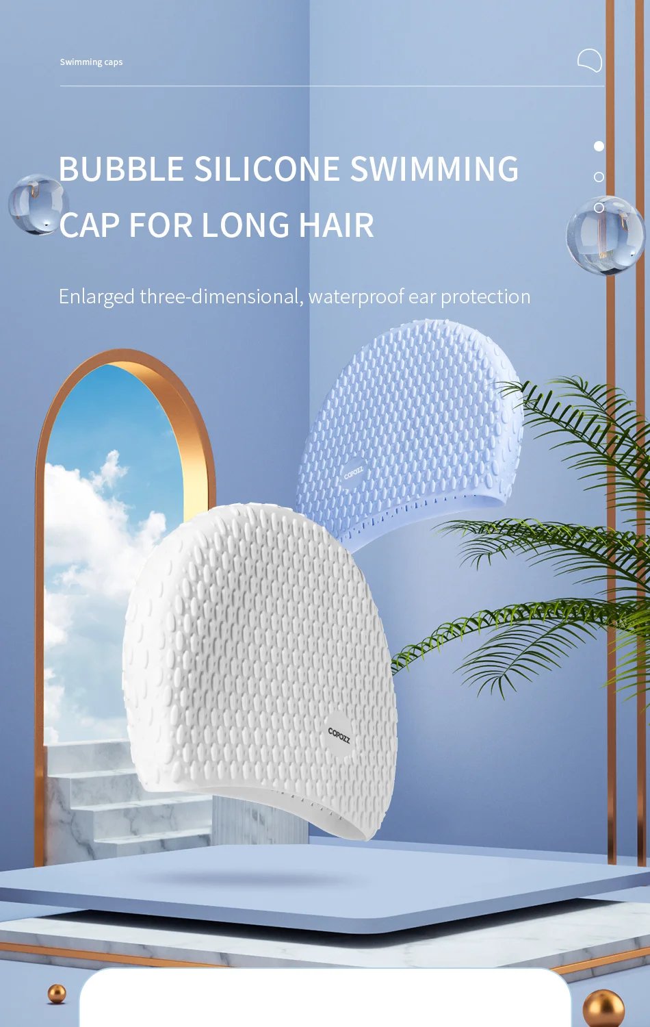 Summer Pure Color Particle Swimming Cap High Elastic Silicone Waterproof Ears Protection Swim Pool Hat for Men Women Adults