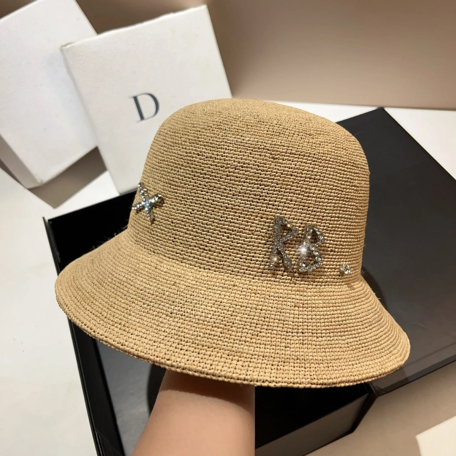 Designer  Raffia Straw Bucket Hat Women Summer Bikini Beach Hat Female Korean Travel Sun Protection Breathable Fisherman Hat