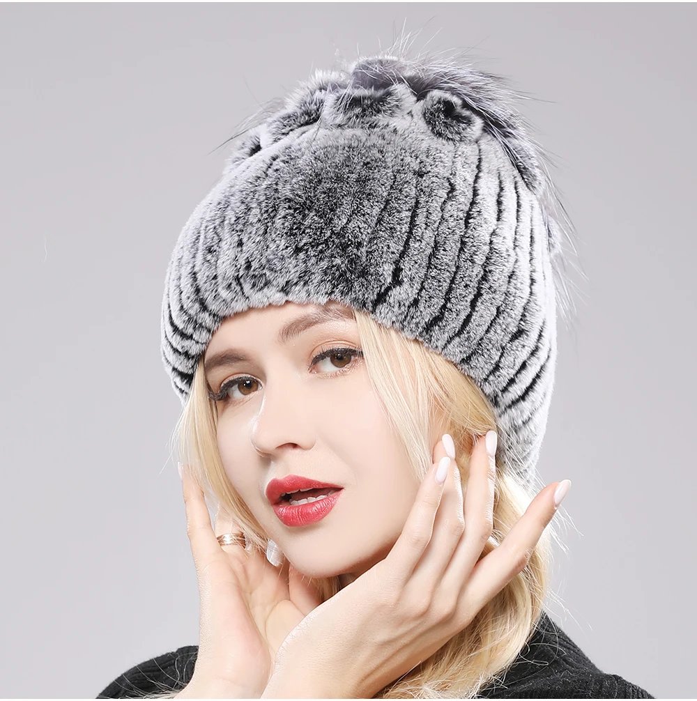 New Luxury Russia Winter Warm Real Fur Beanies Hat Women Real Natural Rex Rabbit Hat Good Elastic Knitted Rex Rabbit Fur Caps