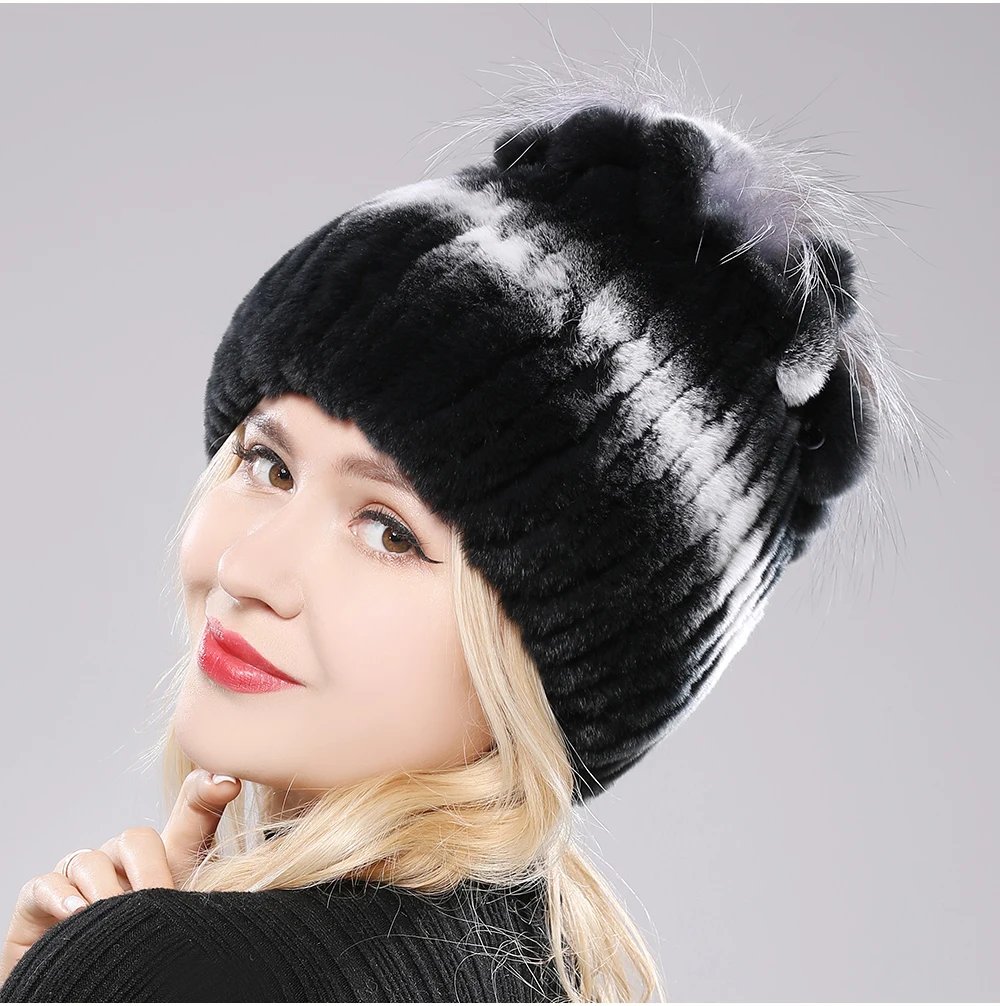 New Luxury Russia Winter Warm Real Fur Beanies Hat Women Real Natural Rex Rabbit Hat Good Elastic Knitted Rex Rabbit Fur Caps