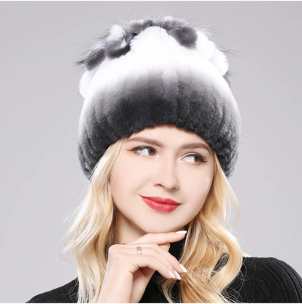 New Luxury Russia Winter Warm Real Fur Beanies Hat Women Real Natural Rex Rabbit Hat Good Elastic Knitted Rex Rabbit Fur Caps