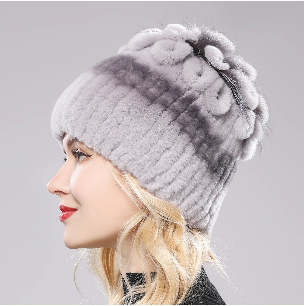 New Luxury Russia Winter Warm Real Fur Beanies Hat Women Real Natural Rex Rabbit Hat Good Elastic Knitted Rex Rabbit Fur Caps