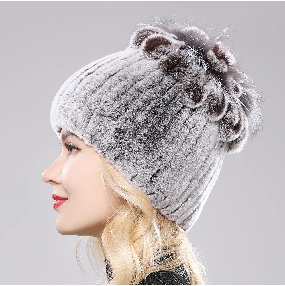 New Luxury Russia Winter Warm Real Fur Beanies Hat Women Real Natural Rex Rabbit Hat Good Elastic Knitted Rex Rabbit Fur Caps