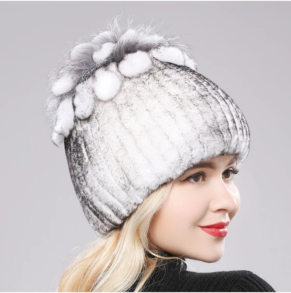 New Luxury Russia Winter Warm Real Fur Beanies Hat Women Real Natural Rex Rabbit Hat Good Elastic Knitted Rex Rabbit Fur Caps