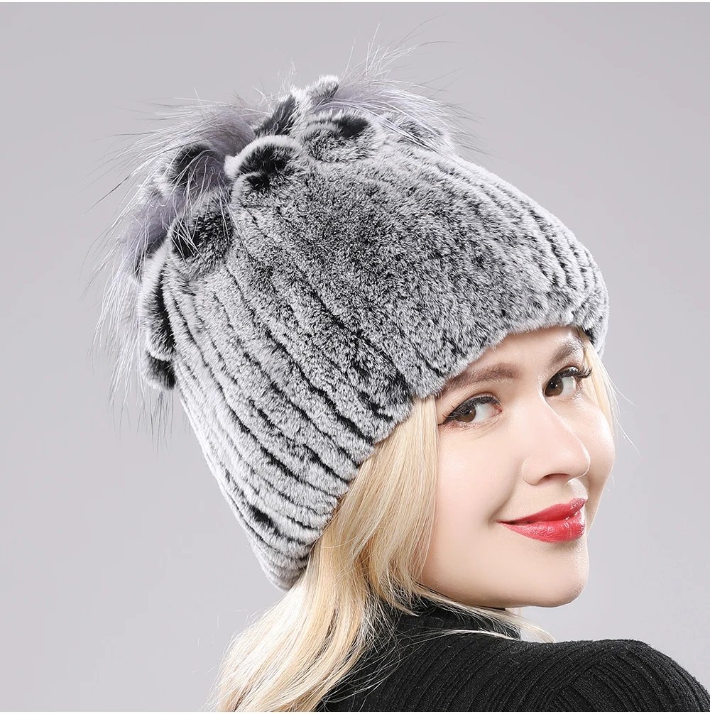 New Luxury Russia Winter Warm Real Fur Beanies Hat Women Real Natural Rex Rabbit Hat Good Elastic Knitted Rex Rabbit Fur Caps