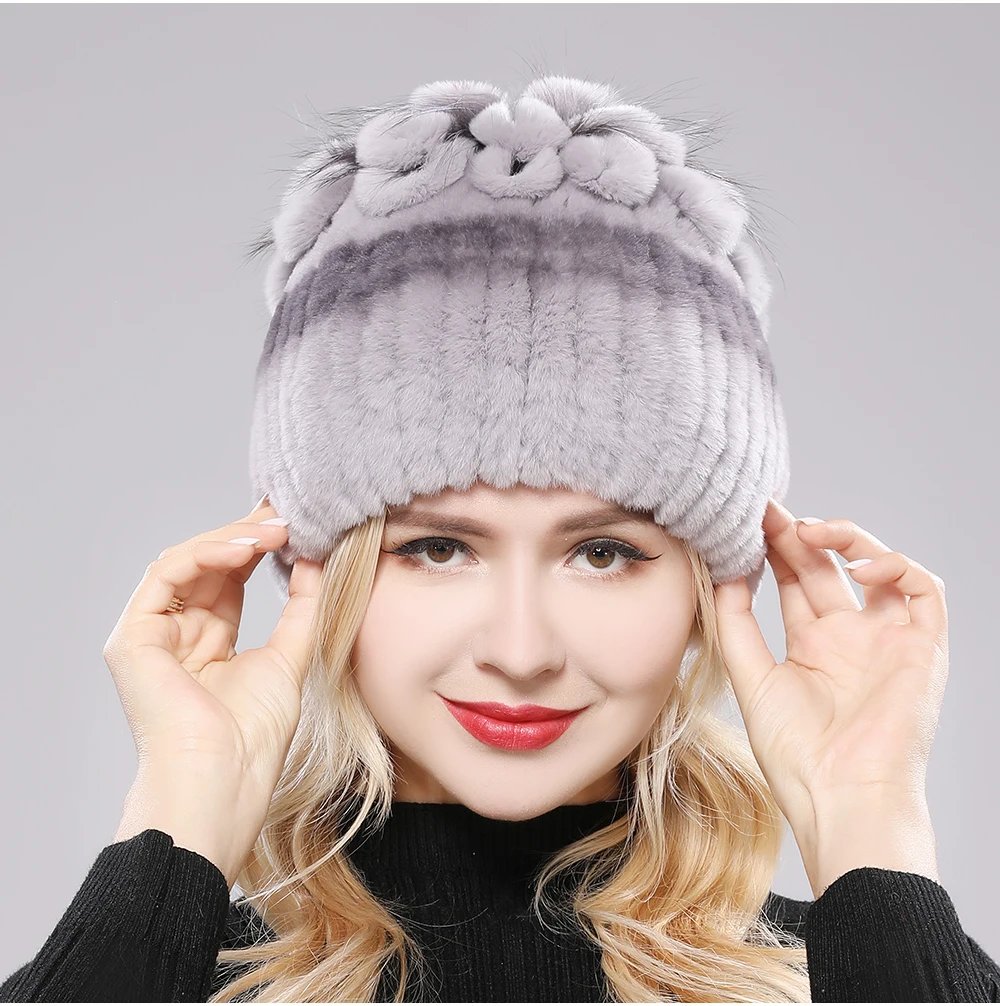 New Luxury Russia Winter Warm Real Fur Beanies Hat Women Real Natural Rex Rabbit Hat Good Elastic Knitted Rex Rabbit Fur Caps