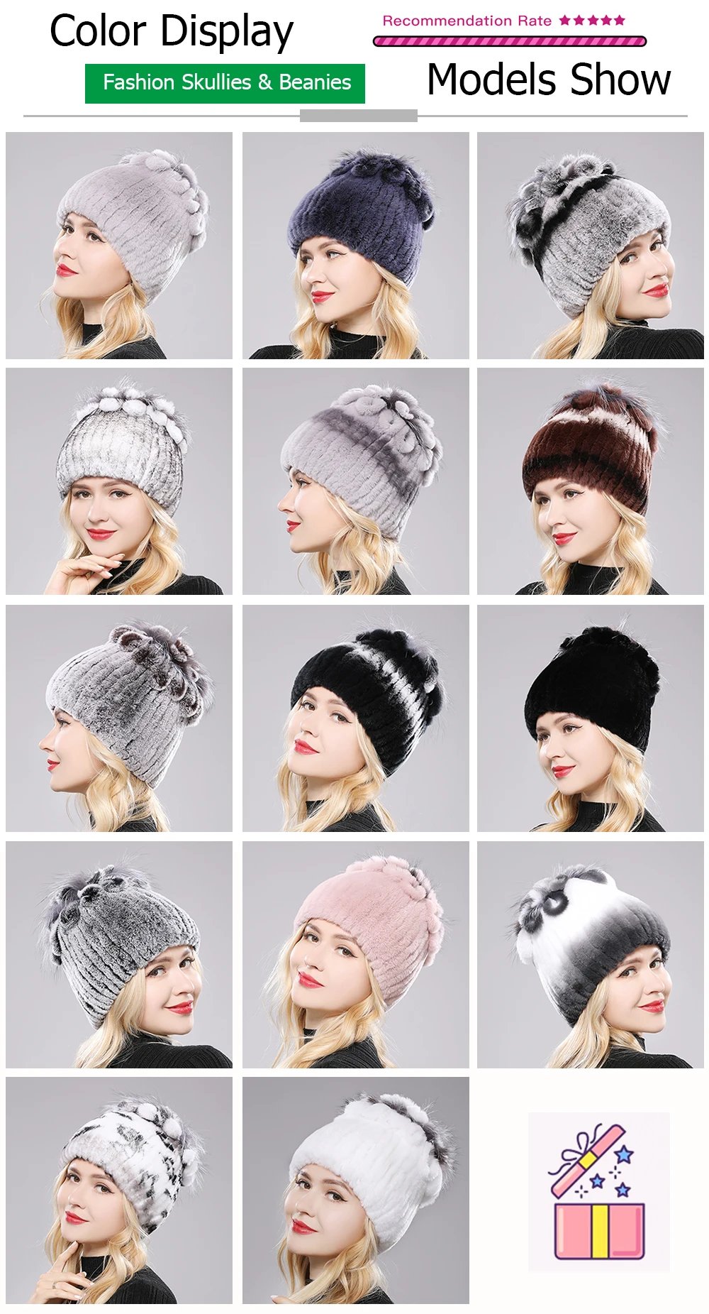 New Luxury Russia Winter Warm Real Fur Beanies Hat Women Real Natural Rex Rabbit Hat Good Elastic Knitted Rex Rabbit Fur Caps