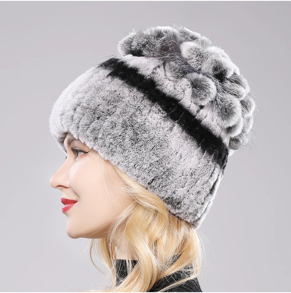New Luxury Russia Winter Warm Real Fur Beanies Hat Women Real Natural Rex Rabbit Hat Good Elastic Knitted Rex Rabbit Fur Caps