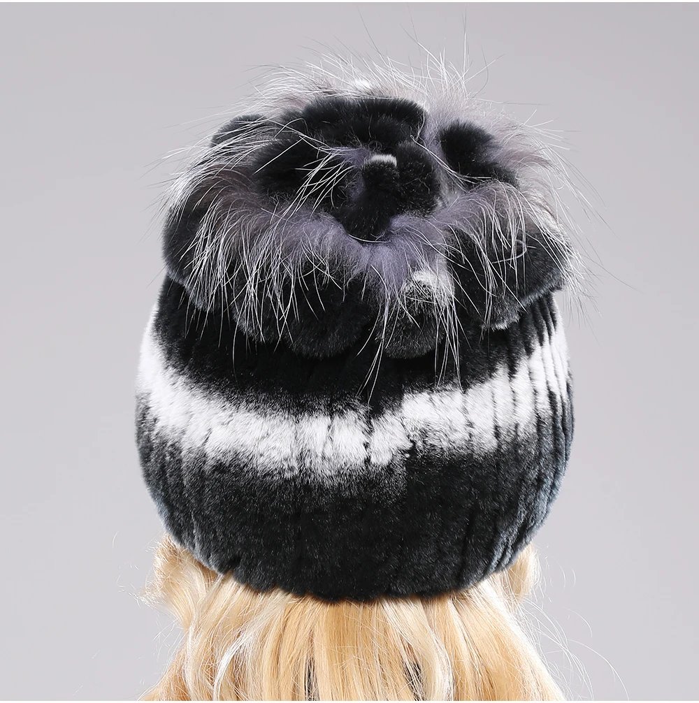 New Luxury Russia Winter Warm Real Fur Beanies Hat Women Real Natural Rex Rabbit Hat Good Elastic Knitted Rex Rabbit Fur Caps