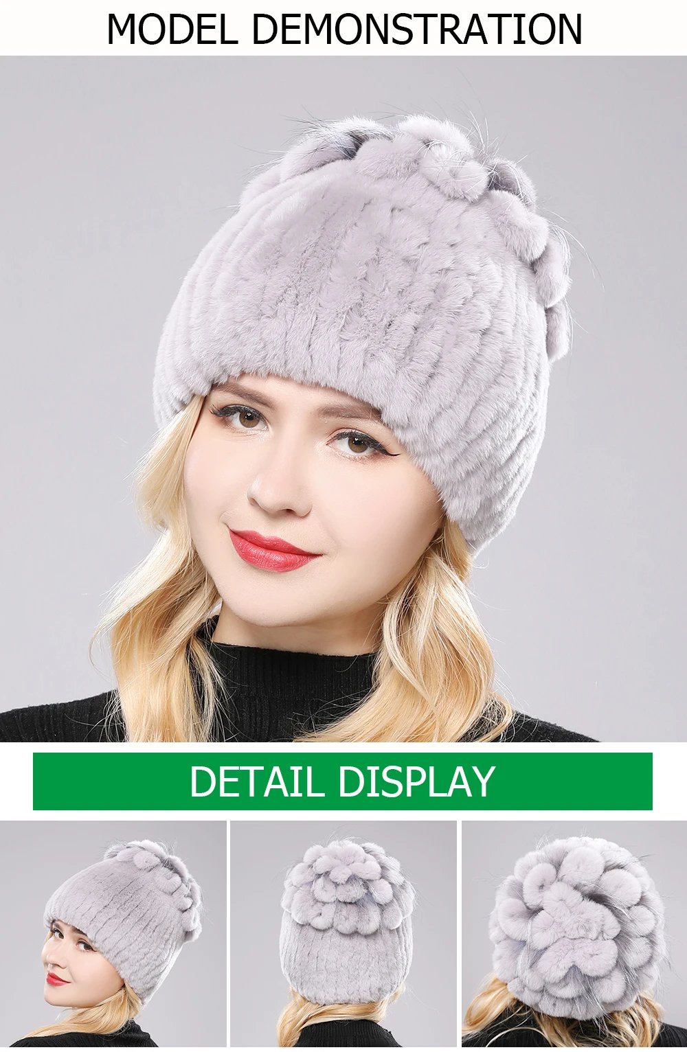 New Luxury Russia Winter Warm Real Fur Beanies Hat Women Real Natural Rex Rabbit Hat Good Elastic Knitted Rex Rabbit Fur Caps