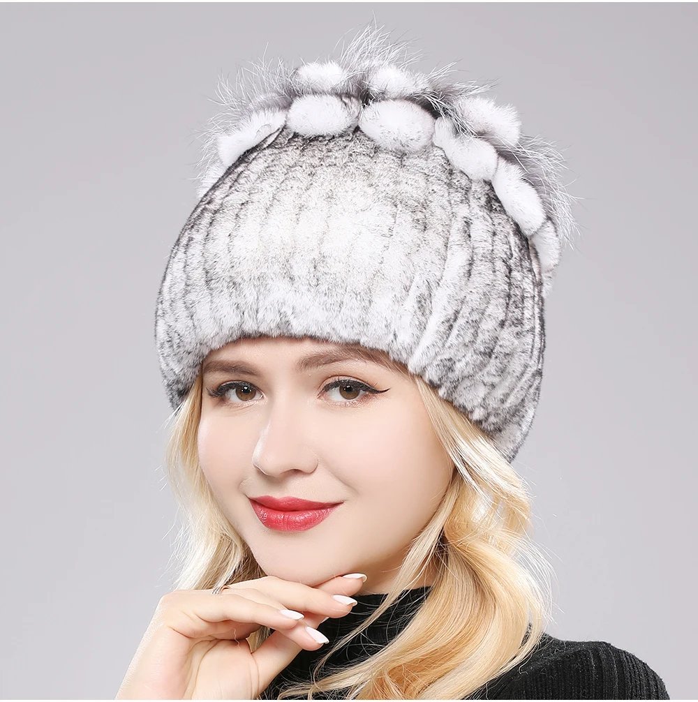 New Luxury Russia Winter Warm Real Fur Beanies Hat Women Real Natural Rex Rabbit Hat Good Elastic Knitted Rex Rabbit Fur Caps