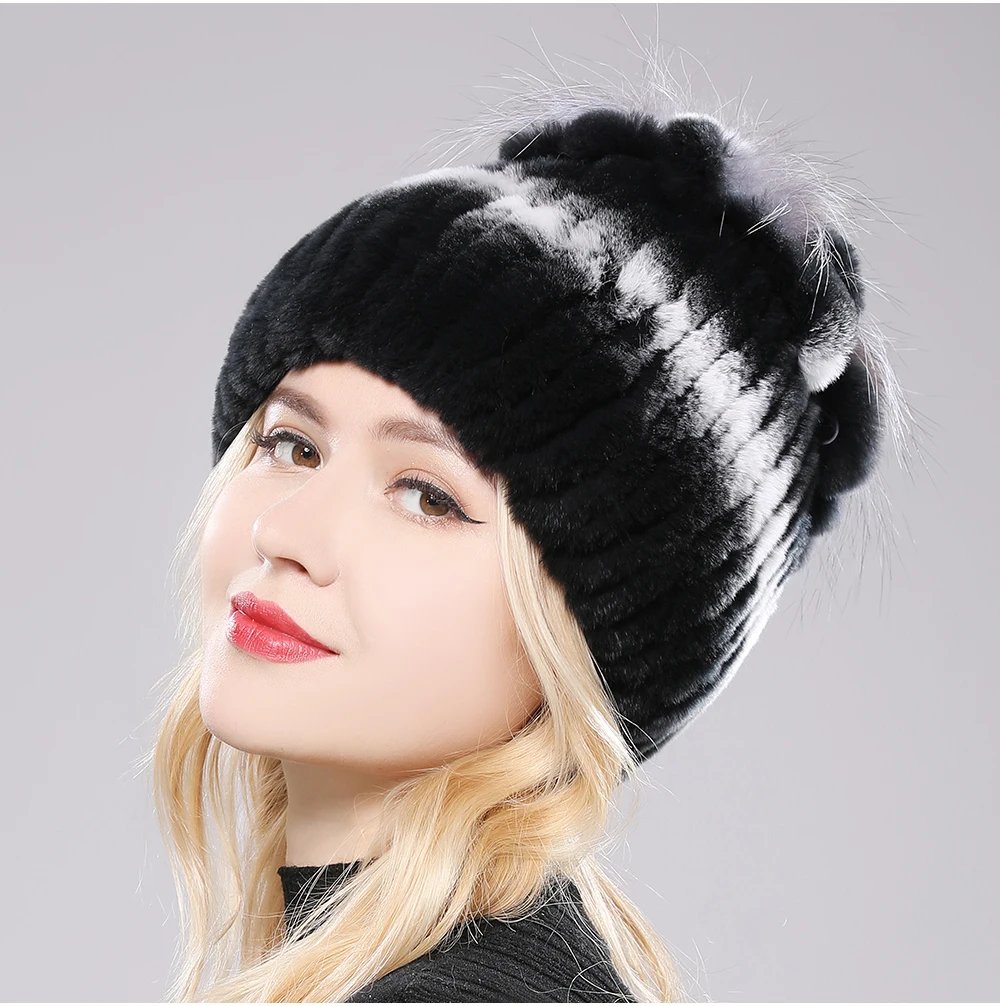 New Luxury Russia Winter Warm Real Fur Beanies Hat Women Real Natural Rex Rabbit Hat Good Elastic Knitted Rex Rabbit Fur Caps