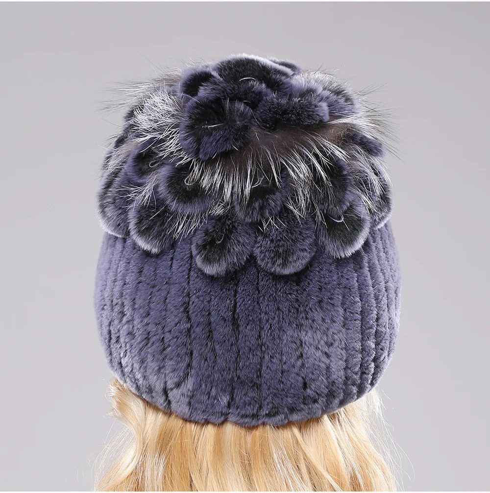 New Luxury Russia Winter Warm Real Fur Beanies Hat Women Real Natural Rex Rabbit Hat Good Elastic Knitted Rex Rabbit Fur Caps