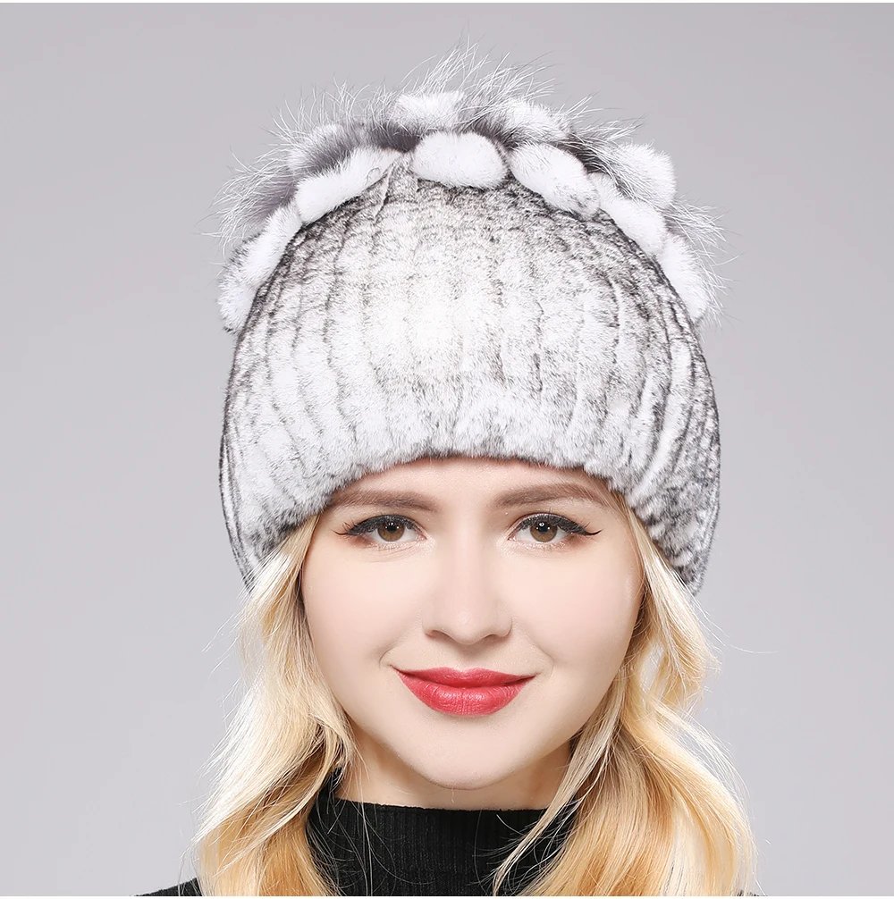 New Luxury Russia Winter Warm Real Fur Beanies Hat Women Real Natural Rex Rabbit Hat Good Elastic Knitted Rex Rabbit Fur Caps