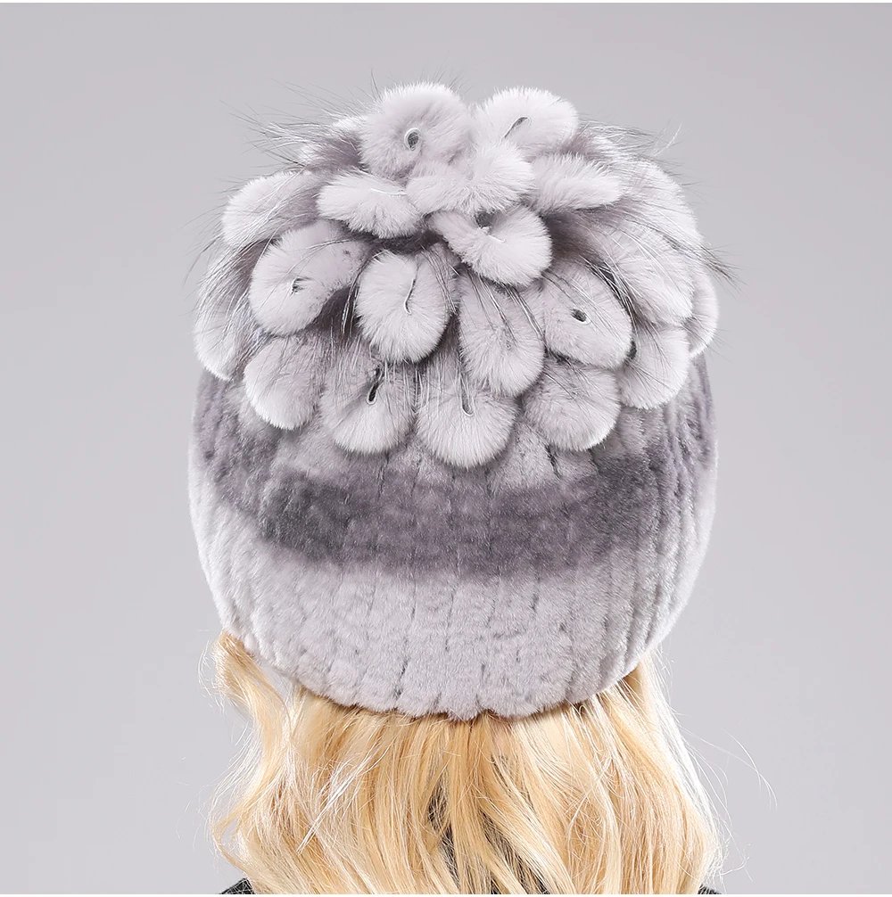 New Luxury Russia Winter Warm Real Fur Beanies Hat Women Real Natural Rex Rabbit Hat Good Elastic Knitted Rex Rabbit Fur Caps
