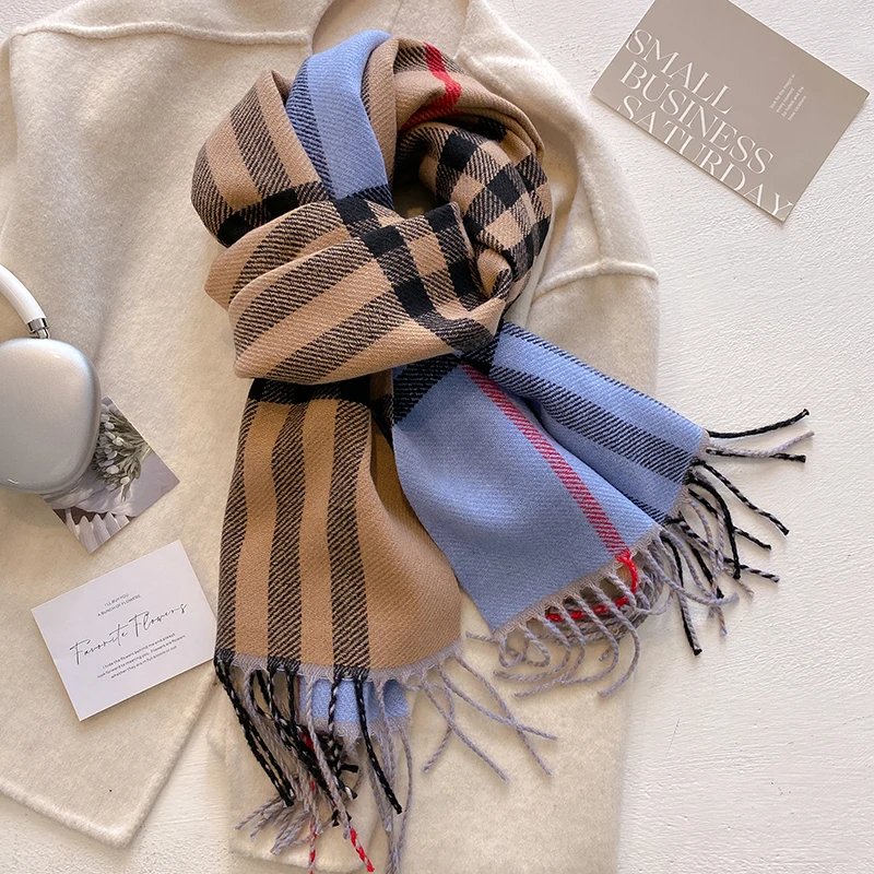 New Autumn Winter Fashion Cashmere Plaid Design Scarf Men Women Warm Thickening Shawl Neckerchief Scarves Bufanda Tassel 2024