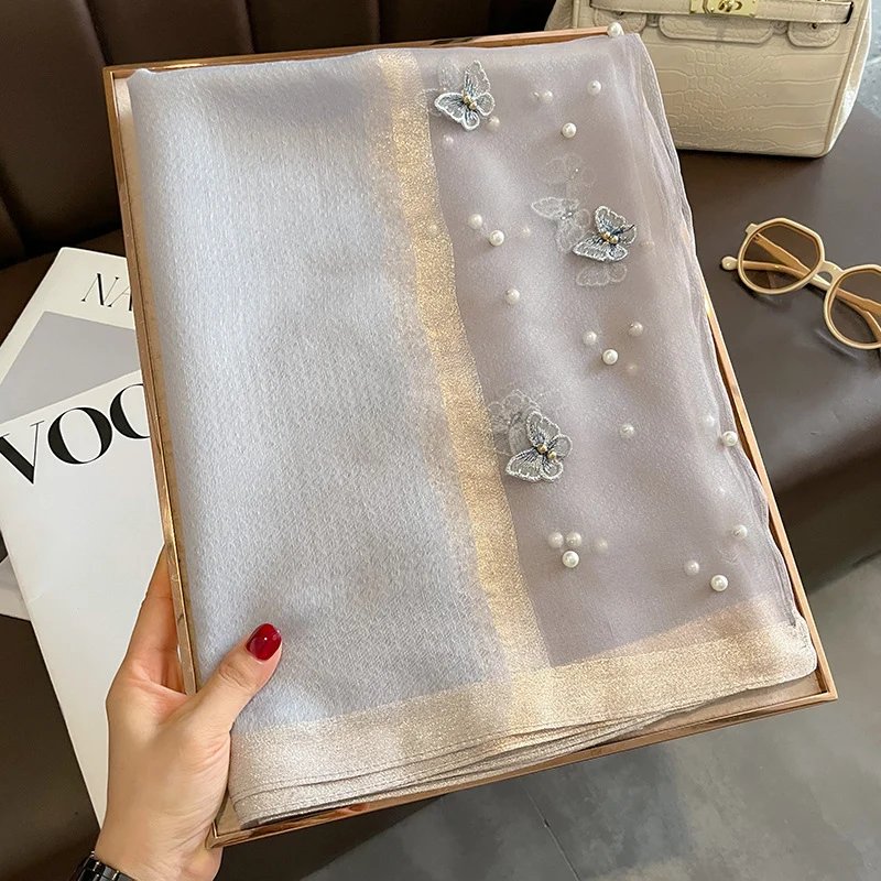 2023 Luxury Silk Shawl Scarf for Women Design Embroidery Flowers Hijab Wraps Bufandas Female Headkerchief Fouloud Echarpe