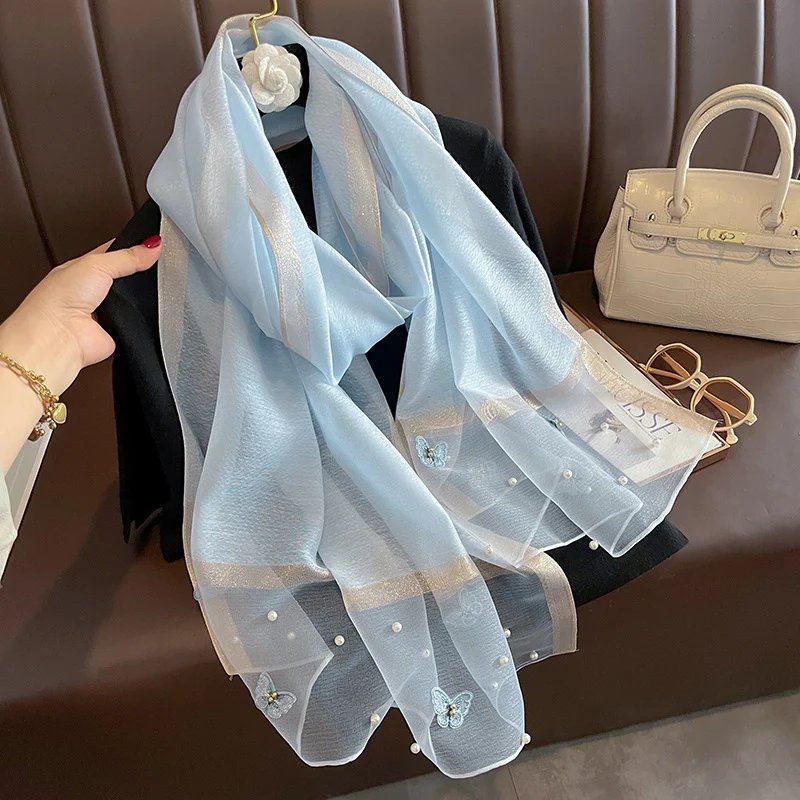 2023 Luxury Silk Shawl Scarf for Women Design Embroidery Flowers Hijab Wraps Bufandas Female Headkerchief Fouloud Echarpe